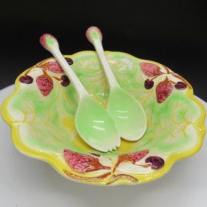 VINTAGE CARLTON WARE THREE PIECE SALAD SERVER.  9 1/2 INCHES IN DIAMETER.